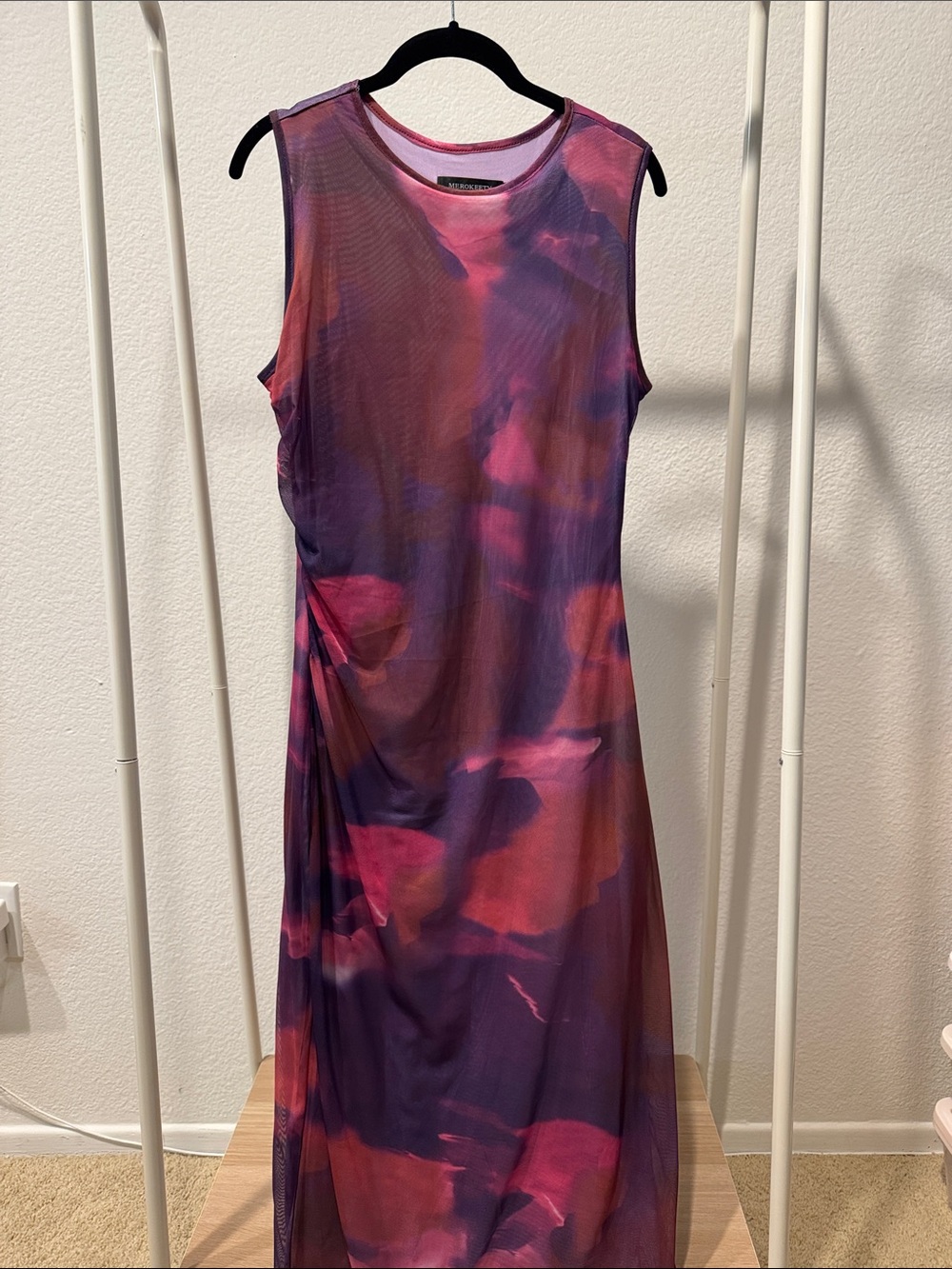 Sleeveless Abstract Print Dress in Pink & Purple